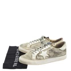 Pre Owned Golden Goose White/Grey Distressed Suede And Pony Hair May Lace Up Sneakers Size 40