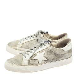 Pre Owned Golden Goose White/Grey Distressed Suede And Pony Hair May Lace Up Sneakers Size 40