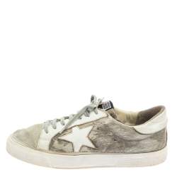 Pre Owned Golden Goose White/Grey Distressed Suede And Pony Hair May Lace Up Sneakers Size 40