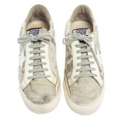 Pre Owned Golden Goose White/Grey Distressed Suede And Pony Hair May Lace Up Sneakers Size 40
