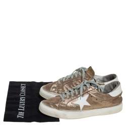 Pre Owned Golden Goose Gold/White Glitter And Leather Superstar Low Top Sneakers Size 40