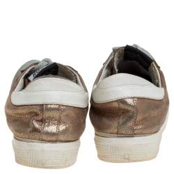 Pre Owned Golden Goose Gold/White Glitter And Leather Superstar Low Top Sneakers Size 40