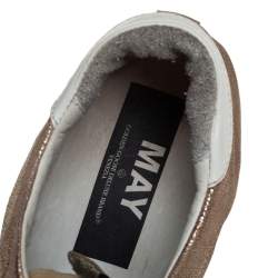 Pre Owned Golden Goose Gold/White Glitter And Leather Superstar Low Top Sneakers Size 40