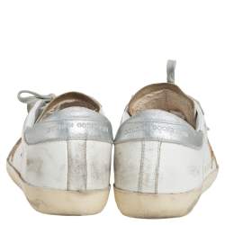 Pre Owned Golden Goose White Leather Superstar Lace Up Sneakers Size 36