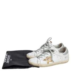 Pre Owned Golden Goose White Leather Superstar Lace Up Sneakers Size 36