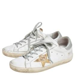 Pre Owned Golden Goose White Leather Superstar Lace Up Sneakers Size 36