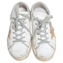 Pre Owned Golden Goose White Leather Superstar Lace Up Sneakers Size 36