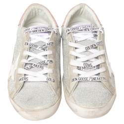 Pre Owned Golden Goose Silver/Grey Glitter Superstar Low Top  Sneakers Size 38