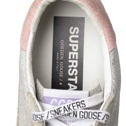 Pre Owned Golden Goose Silver/Grey Glitter Superstar Low Top  Sneakers Size 38