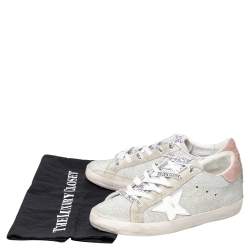 Pre Owned Golden Goose Silver/Grey Glitter Superstar Low Top  Sneakers Size 38