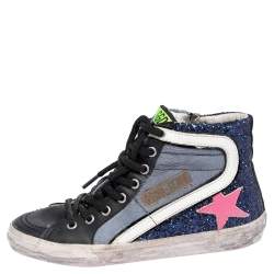 Pre Owned Golden Goose Multicolor Leather And Calf Hair Fancy High Top Sneakers Size 36