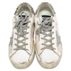 Pre Owned Golden Goose White Leather And Canvas Superstar Sneakers Size 40