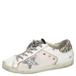 Pre Owned Golden Goose White Leather And Canvas Superstar Sneakers Size 40