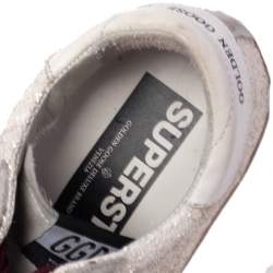 Golden Goose Vanilla/Grey Glitter and Suede Superstar Low Top Sneaker Size 36