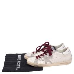 Golden Goose Vanilla/Grey Glitter and Suede Superstar Low Top Sneaker Size 36