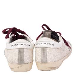 Golden Goose Vanilla/Grey Glitter and Suede Superstar Low Top Sneaker Size 36