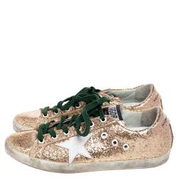 Pre Owned Golden Goose Gold Glitter Superstar Sneakers Size 40