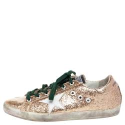 Pre Owned Golden Goose Gold Glitter Superstar Sneakers Size 40
