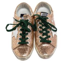 Pre Owned Golden Goose Gold Glitter Superstar Sneakers Size 40