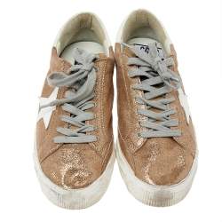 Pre Owned Golden Goose Metallic Gold Glitter May Sneakers Size 38