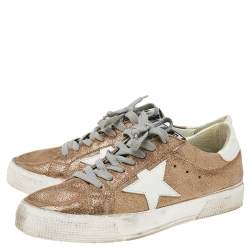 Pre Owned Golden Goose Metallic Gold Glitter May Sneakers Size 38