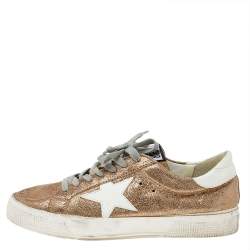 Pre Owned Golden Goose Metallic Gold Glitter May Sneakers Size 38