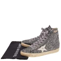 Golden Goose Silver Glitter Fabric And Leather High Top Francy Sneakers Size 38