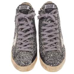 Golden Goose Silver Glitter Fabric And Leather High Top Francy Sneakers Size 38