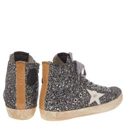 Golden Goose Silver Glitter Fabric And Leather High Top Francy Sneakers Size 38