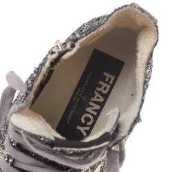 Golden Goose Silver Glitter Fabric And Leather High Top Francy Sneakers Size 38