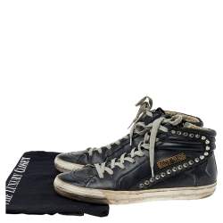 Pre Owned Golden Goose Black Leather Slide  High Top Sneakers Size 38