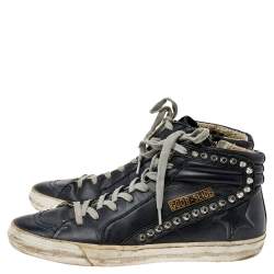 Pre Owned Golden Goose Black Leather Slide  High Top Sneakers Size 38