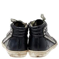 Pre Owned Golden Goose Black Leather Slide  High Top Sneakers Size 38