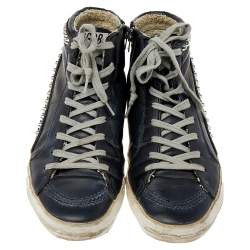 Pre Owned Golden Goose Black Leather Slide  High Top Sneakers Size 38