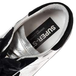 Pre Owned Golden Goose Silver/Black Glossy Leather and Suede Superstar Sneakers Size 39