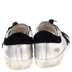 Pre Owned Golden Goose Silver/Black Glossy Leather and Suede Superstar Sneakers Size 39