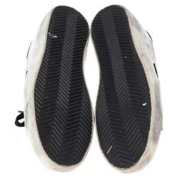 Pre Owned Golden Goose Silver/Black Glossy Leather and Suede Superstar Sneakers Size 39