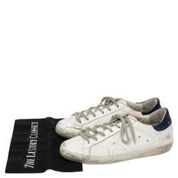 Pre Owned Golden Goose White/Blue Leather Superstar Sneakers Size 39