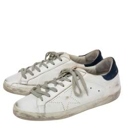 Pre Owned Golden Goose White/Blue Leather Superstar Sneakers Size 39