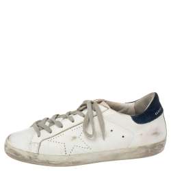 Pre Owned Golden Goose White/Blue Leather Superstar Sneakers Size 39