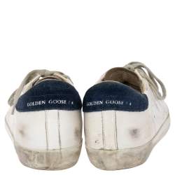 Pre Owned Golden Goose White/Blue Leather Superstar Sneakers Size 39