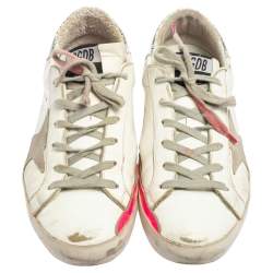 Golden Goose White/Pink Leather Superstar Low Top Sneakers Size 39