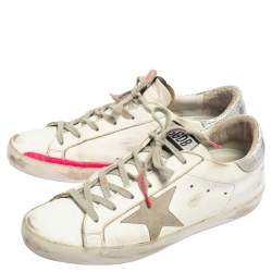 Golden Goose White/Pink Leather Superstar Low Top Sneakers Size 39