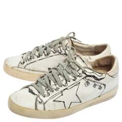 Pre Owned Golden Goose White Graphics Print Superstar Low Top Sneakers Size 38