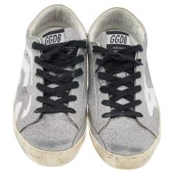 Pre Owned Golden Goose Silver/Grey Glitter And Suede Super Star Low Top Sneakers Size 39