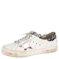 Pre Owned Golden Goose White Leather And Calf Hair Superstar Low-Top Sneakers Size 39