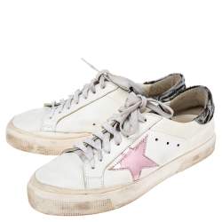 Pre Owned Golden Goose White Leather And Calf Hair Superstar Low-Top Sneakers Size 39