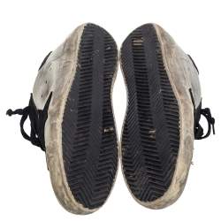 Pre Owned Golden Goose Silver/Black Leather And Suede Superstar Low-Top Sneakers Size 38