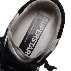 Pre Owned Golden Goose Silver/Black Leather And Suede Superstar Low-Top Sneakers Size 38