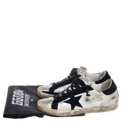 Pre Owned Golden Goose Silver/Black Leather And Suede Superstar Low-Top Sneakers Size 38